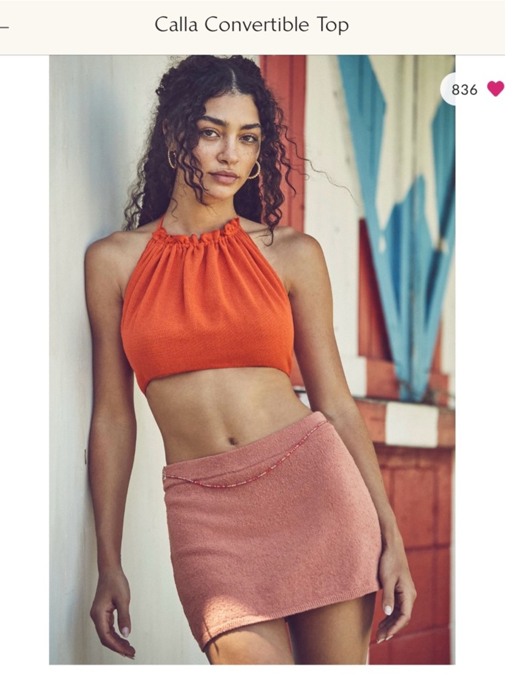 Free People Calla Convertible Top Bright Orange Cotton Halter Crop